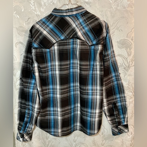 C.J. Black Slim Fit Large Stitch Black Blue Plaid Long Sleeve Button Down Shirt - Picture 3 of 7